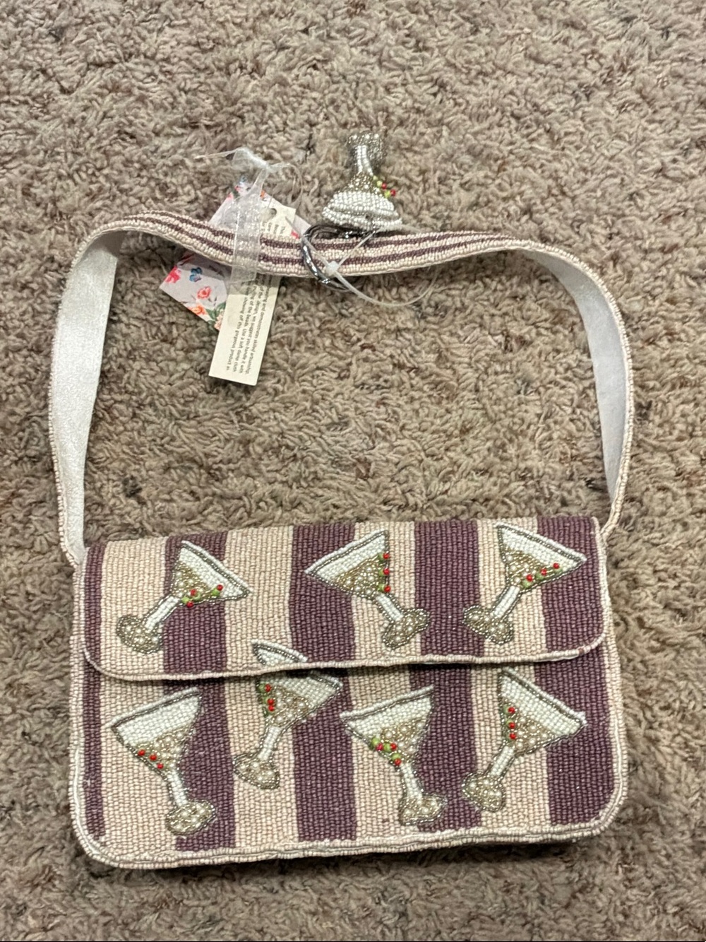 Martini Stripe Beaded Purse With Charm